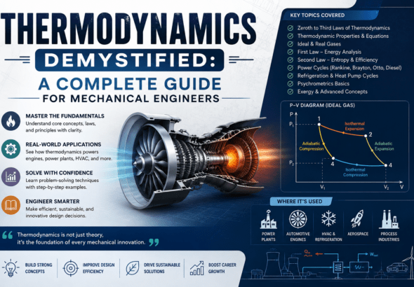 Master thermodynamics laws, heat transfer & energy systems. Complete guide for mechanical engineers. Start your journey today.
