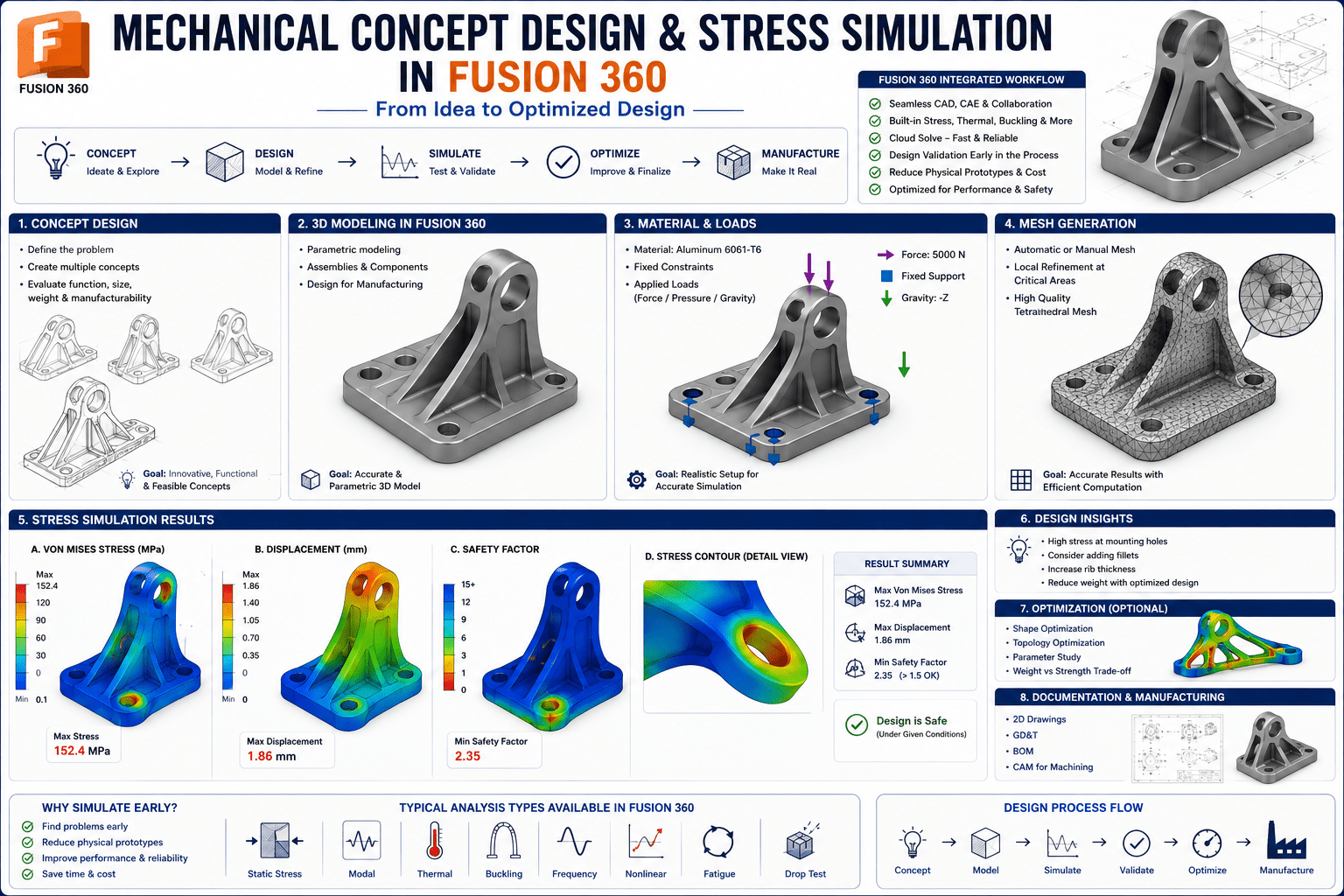 mechanical concept design stress simulation Fusion 360
