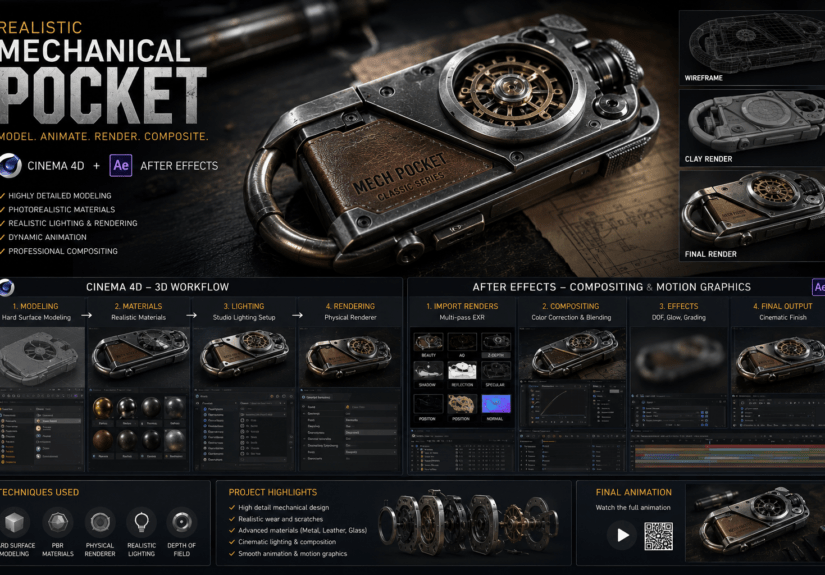 realistic mechanical pocket Cinema 4D After Effects