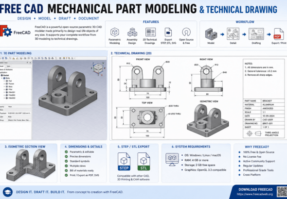 Free CAD mechanical part modeling technical drawing